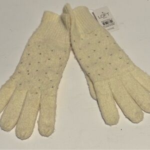 LOFT Women's Gloves Cream Embellished Sparkle NEW WITH TAGS 10” Long 3.5” Wide